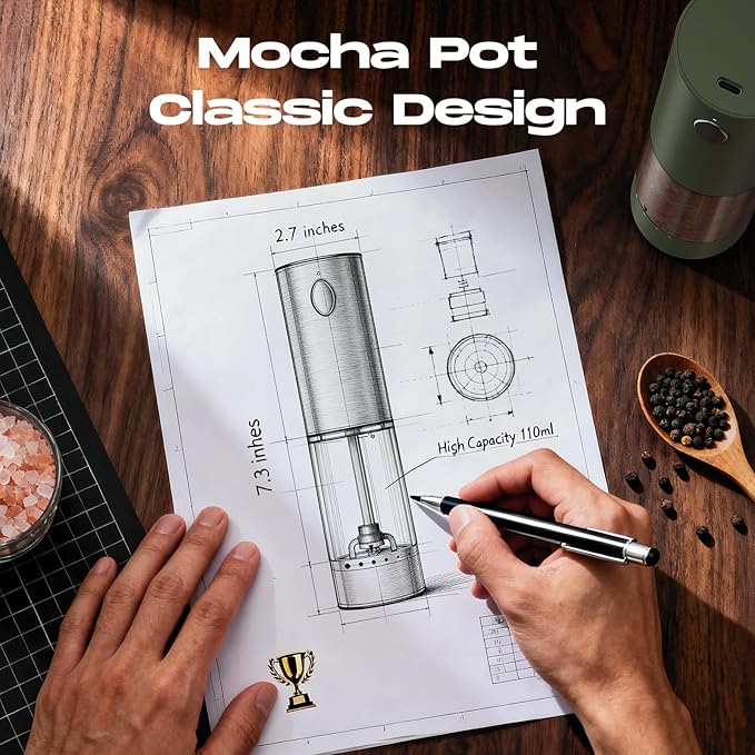 Electric Salt and Pepper Grinder Set, Rechargeable Automatic Salt and Pepper Shaker with 6 Adjustable Coarseness, Large-Capacity Pepper Mill Kitchen Appliances Gifts for Women(Green）