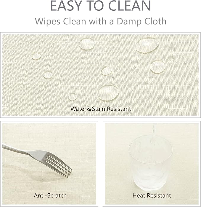 Veblandy Rectangle Tablecloth 60x84 inch Linen Textured Waterproof Table Cloth Stain and Wrinkle Resistant Washable, Decorative Fabric Table Cover for Outdoor and Indoor Use, Ivory
