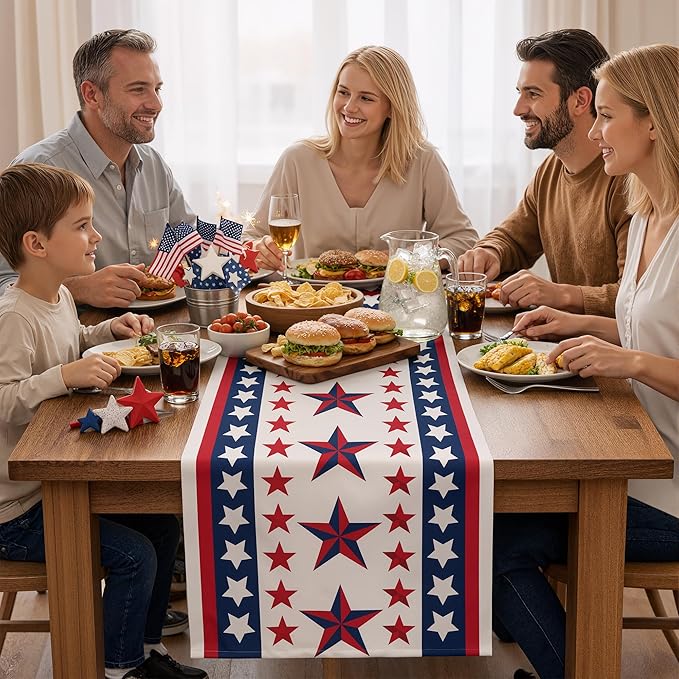 4th of July Decorations - Patriotic Table Runner for 250th Anniversary America Merchandise | Memorial Day Decorations - Fourth of July Decor Accessories for Indoor Outdoor Home Party Supplies
