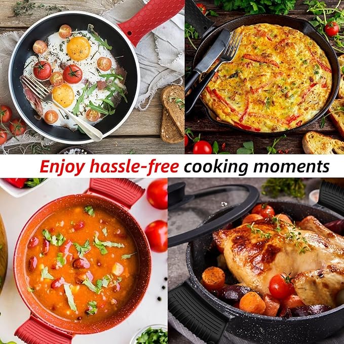 Silicone Assist Hot Pan Handle Holder Hot Skillet Handle Covers Pot Holder Sleeve Cast Iron Skillets Nonslip Heat Resistant for Enameled Griddles Casserole Frying Pans Cookware(4PACK/Black)