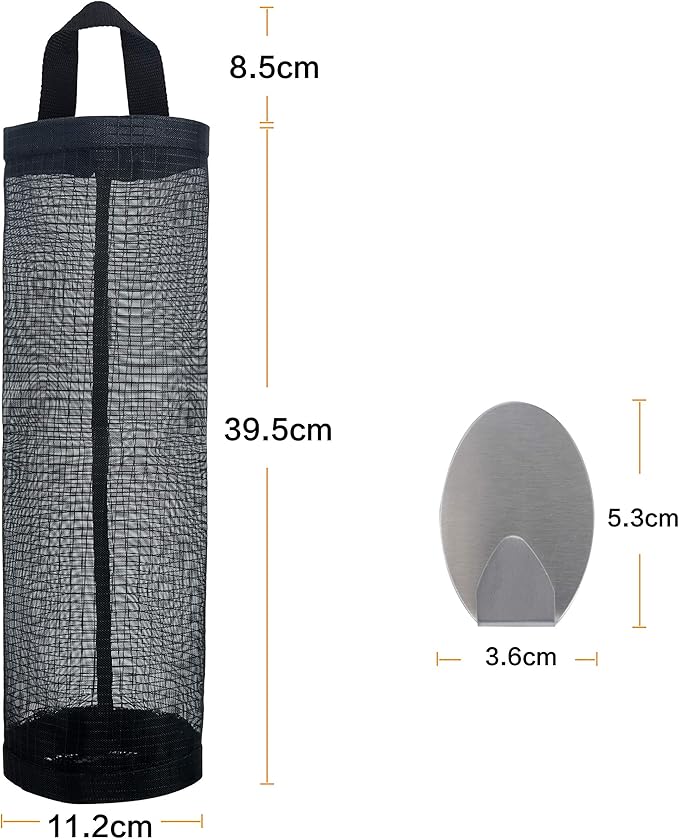 Mesh Garbage Bag Sulimy Plastic Bag Holder Dispensers 2pcs Folding Hanging Storage Trash bags Holders Organizer Recycling Grocery Pocket Containers with 2 Hooks for Home and Kitchen Black