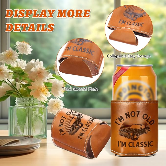Ftahers Day Gifts for Dad from Daughter Son,Funny Gifts for Grandpa Men,Mens Birthday Gag Cool Retirement Christmas Gifts for Him Husband,Leather Can Cooler Sleeve Holder for Soda