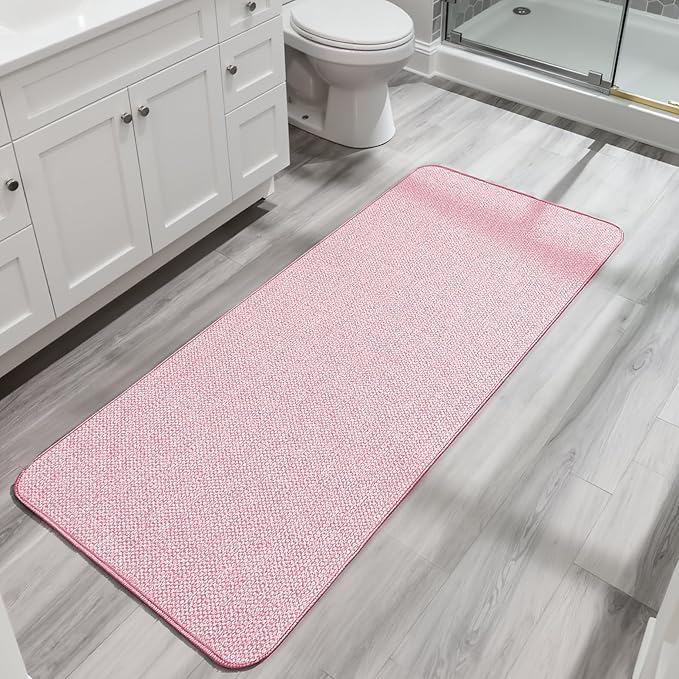 Bath Mat,Ultra Thin Bathroom Runner Rugs,Large Bath Mats for Bathroom,Quick Dry,Non-Slip,Machine Washable,Low Pile,Bath Rug,Shower Outside,Sink,Home Decor Accessories.Pink,2'x5'（24x60inch）