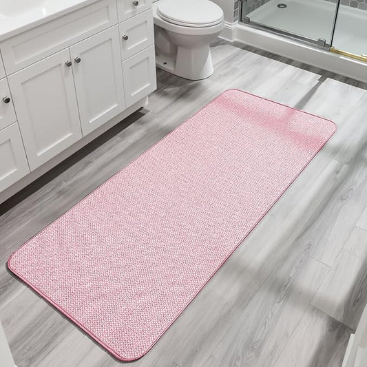 Bath Mat,Ultra Thin Bathroom Runner Rugs,Large Bath Mats for Bathroom,Quick Dry,Non-Slip,Machine Washable,Low Pile,Bath Rug,Shower Outside,Sink,Home Decor Accessories.Pink,2'x5'（24x60inch）