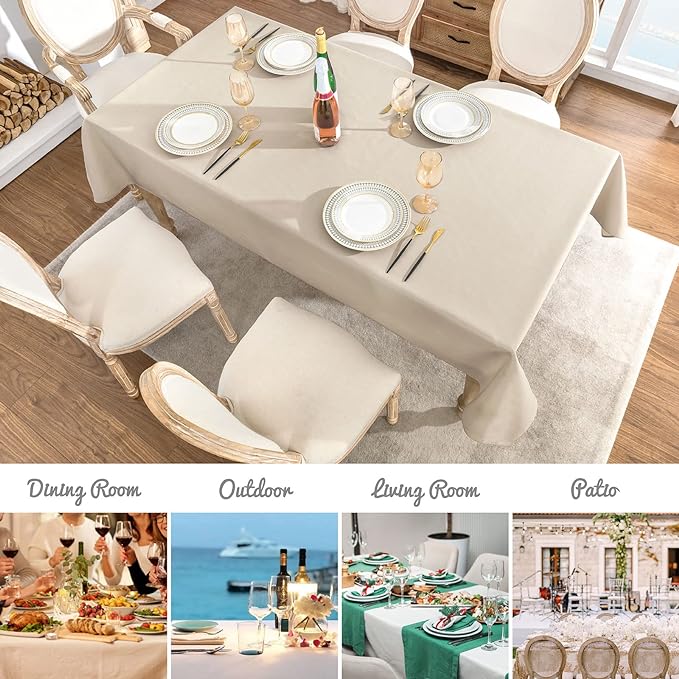 Veblandy 2 Pack Rectangle Tablecloth, 60x104 inch, Water Resistant Wrinkle Free Linen Textured Table Cloth Washable, Decorative Fabric Table Cover for Dining, Party and Camping, Beige
