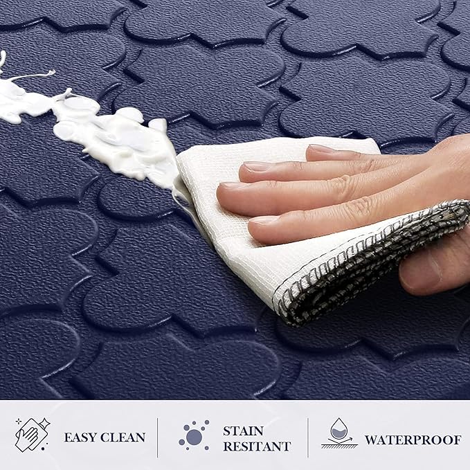 Kitchen Mat [2 PCS] Cushioned Anti-Fatigue Floor Mat Water Resistant Non-Skid Kitchen Mats and Rugs Ergonomic Comfort Foam Kitchen Rugs Standing Mat for Floor Office Sink(Blue,17.3"x28"+17.3"x60")