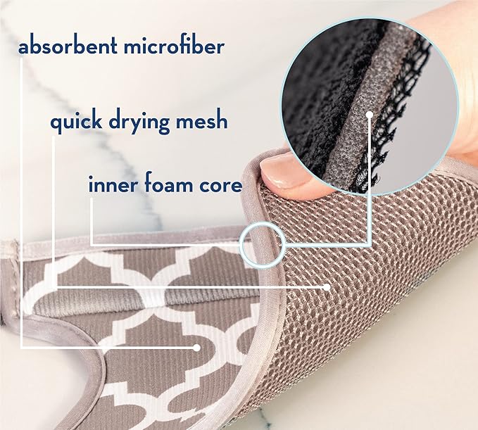 S&T INC. Microfiber Kitchen Faucet Sink Mat Drip and Splash Catcher with Snap Fastener, Absorbent and Reversible, 15 Inch x 5.5 Inch, White Trellis