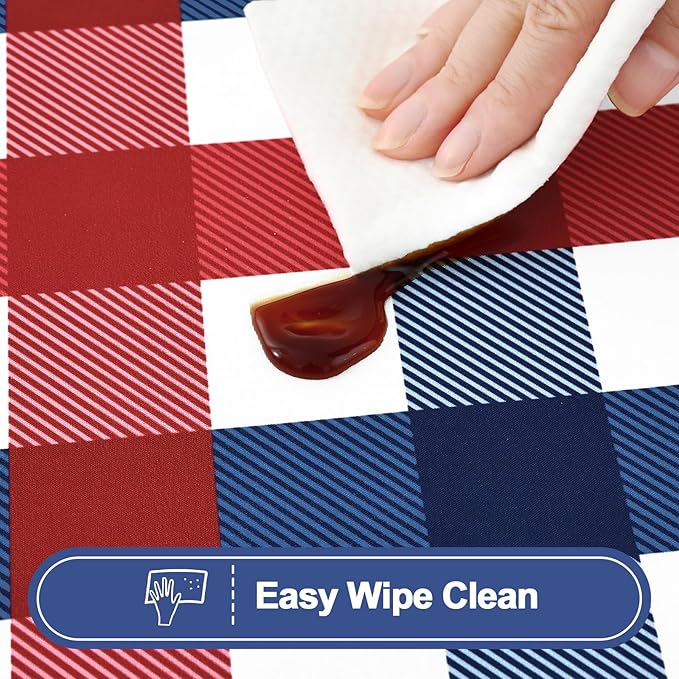 Smiry Picnic Table Cloth 2 Pack, Waterproof Elastic Fitted Tablecloths for 8FT Rectangle Tables, Washable Polyester Buffalo Plaid Tablecloth for Camping & Outdoor (Red & Blue, 30" x 96")