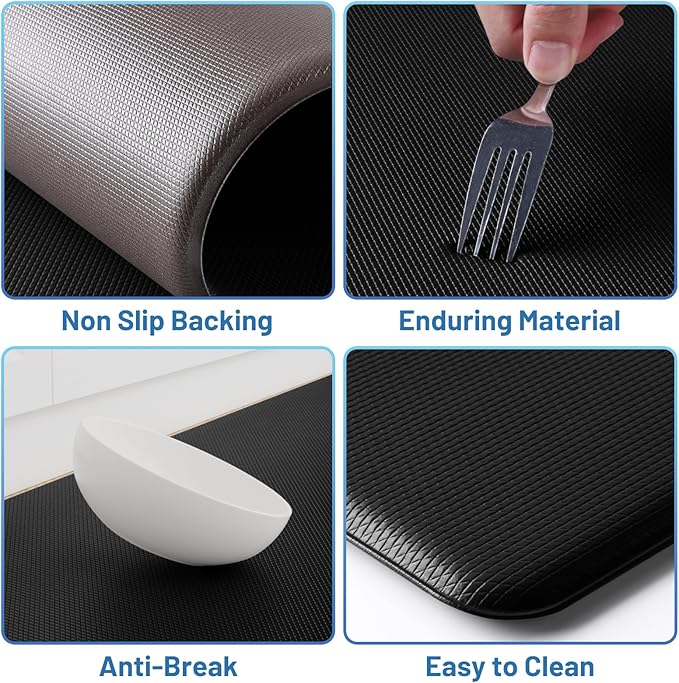 StepLively Kitchen Mat, 2 PCS Kitchen Rugs, Cushioned Kitchen Mats for Floor, Anti Fatigue Kitchen Rug Set, Non-Skid Standing Mat for Kitchen, Office, Sink, 17.3"×30"+17.3"×47", Black