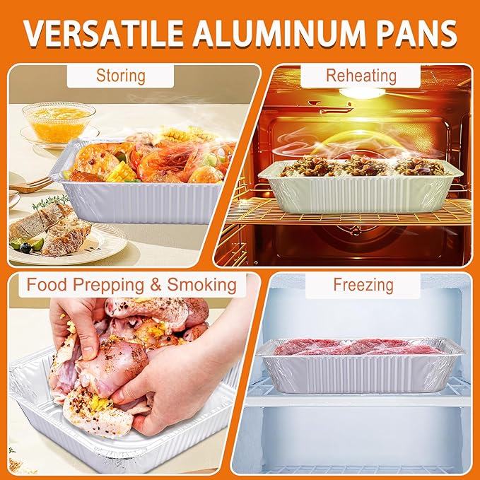 Aluminum Foil Pans 9x13 Disposable - Half Size Aluminum Foil Heavy Duty deep Steam Table Pan, Tin foil Turkey Sheets Tray Chafing Grill Accessories for Cooking, Baking, Storing, Food Prepping (40)