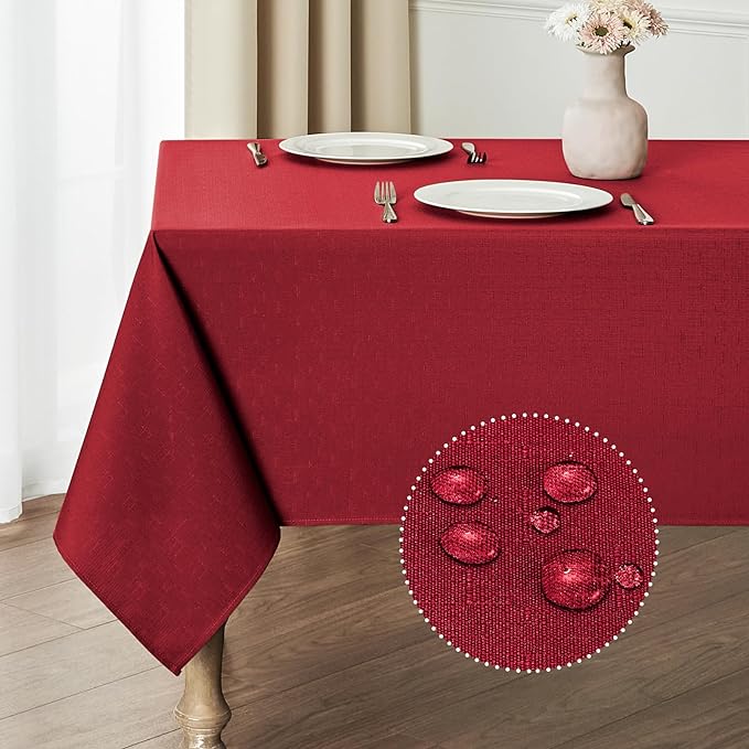 Veblandy 2 Pack Rectangle Tablecloth, 60x84 inch, Water Resistant Wrinkle Free Linen Textured Table Cloth Washable, Decorative Fabric Table Cover for Dining, Party and Camping, Red
