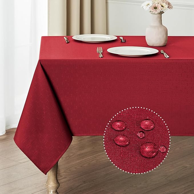 Veblandy 2 Pack Rectangle Tablecloth, 60x104 inch, Water Resistant Wrinkle Free Linen Textured Table Cloth Washable, Decorative Fabric Table Cover for Dining, Party and Camping, Red