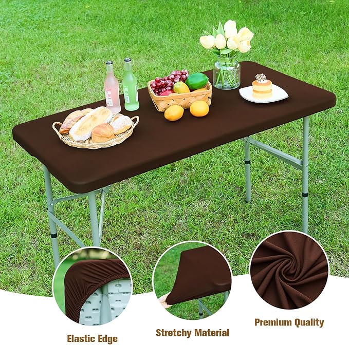 NEWISHER Fitted Rectangle Tablecloth 36 x 60 Inch Elastic Table Cloth Stretch Spandex Table Cover Brown Washable Polyester Table Top Cap Cover for Dining Picnic Camping Indoor and Outdoor