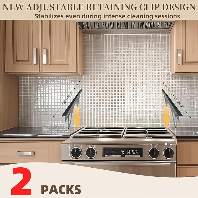 2 Pack Stainless Steel Stove Gap Covers, Kitchen Stove Gap Fillers, Heat Resistant Stove Guard Between Stove and Countertop, Snap-on design prevents shifting, adjustable from 13.8" to 26.8 "