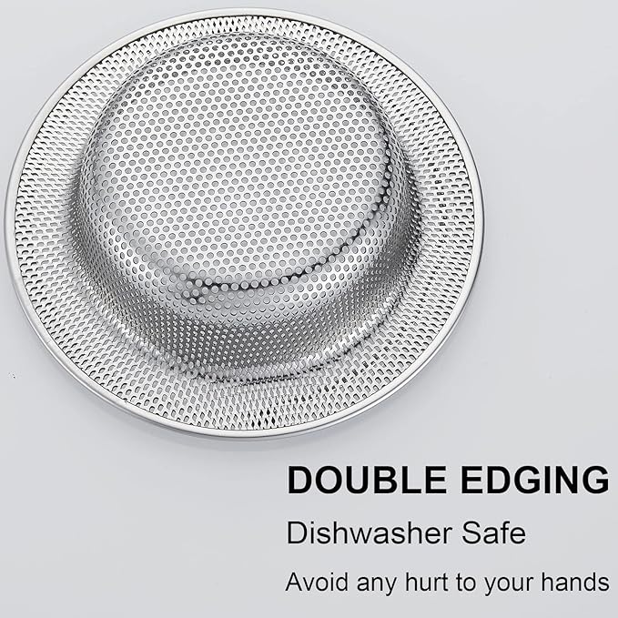 LASSHSWA Kitchen Sink Strainer Stainless Steel, Kitchen Sink Drain Strainer with Handle, Sink Strainers with Large Wide Rim 4.5" Diameter for Kitchen Sinks (2PCS)