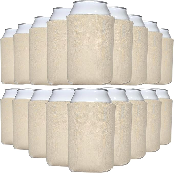 TahoeBay Bulk Blank Beer Can Cooler Sleeves (50-Pack) Sublimation Blanks for Vinyl Plain Soft Foam Can Sleeves Coolers for Soda Cans & Bottles Black, White, Assorted Solid Color (Champagne Beige)