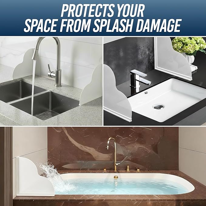 Removable Tub Splash Guard 2 Pack, Bathtub Splash Guard with Silicone Base & Acrylic Shower Corner Water Guard, Self Adhesive Shower Splash Guards to Keep Water in Tub or Walk-in Shower