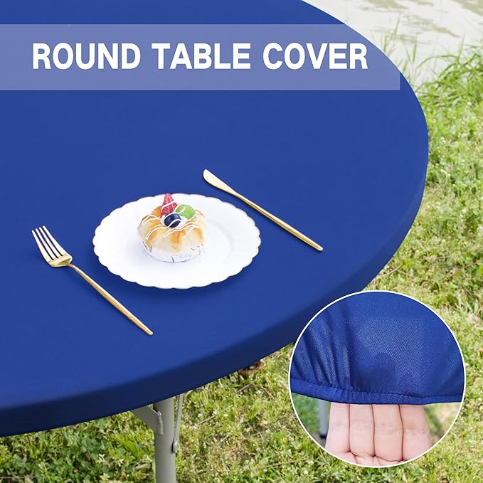 Round Fitted Table Cover Elastic Tablecloth 5ft Stretch Spandex Table Top Cover for Dining Kitchen Home Party Blue 60 Inch
