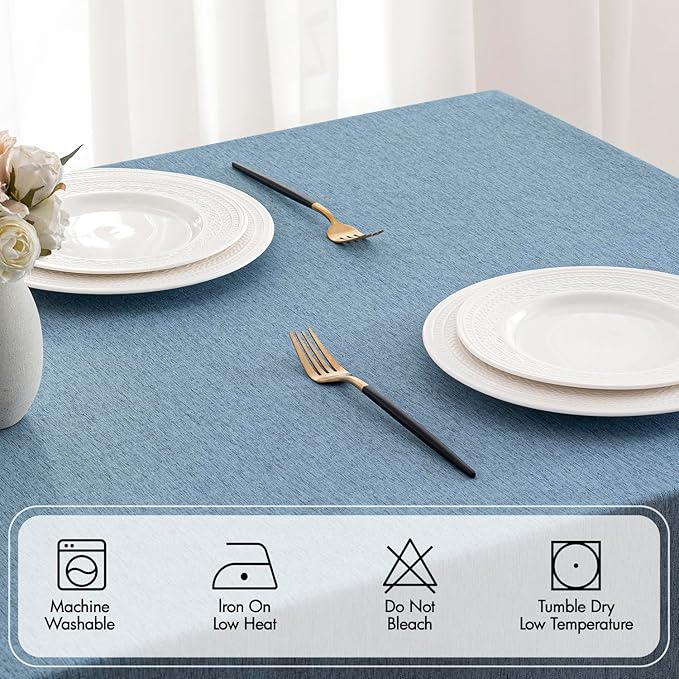 MIULEE Dusty Blue Rectangle Linen Polyester Tablecloth with Decorative Cutouts Waterproof Stain Resistant & Shrink-Proof Table Cloth 60x84 inch Farmhouse Style for Dining Wedding Party