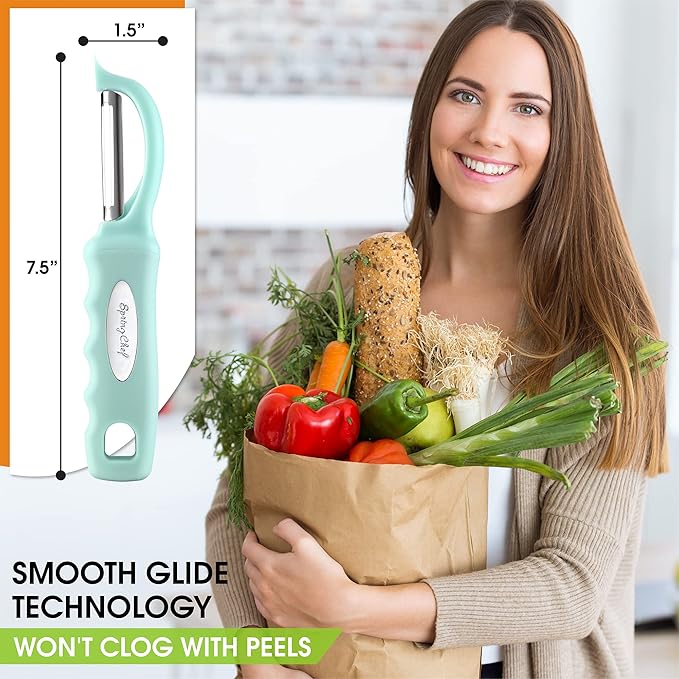 Spring Chef Premium Swivel Vegetable Peeler with Soft Grip Handle & Ultra Sharp Blades - Stainless Steel Potato Peeler - Kitchen Gadgets for Veggie, Fruit, Carrot, Apple, Cucumber - Mint