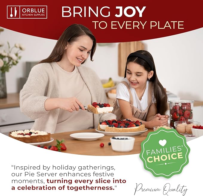 Orblue Pie Server, Essential Kitchen Tool, Serrated on Both Sides, Great for Right or Left Handed Chef, Stainless Steel Flatware, Cake Cutter, Gray