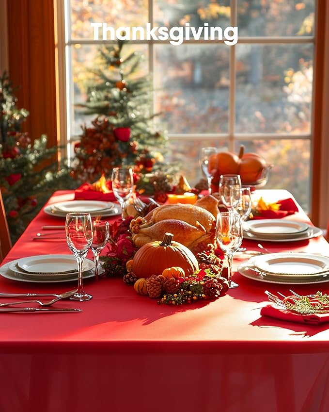 Pureegg Plastic Table Cloth Disposable 3 Pack, 54x108 Inch Rectangular Table Cloth, Leakproof Table Cover for Parties, Picnic, Weddings, Valentines Day, Thanksgiving, Christmas Decorations, Red