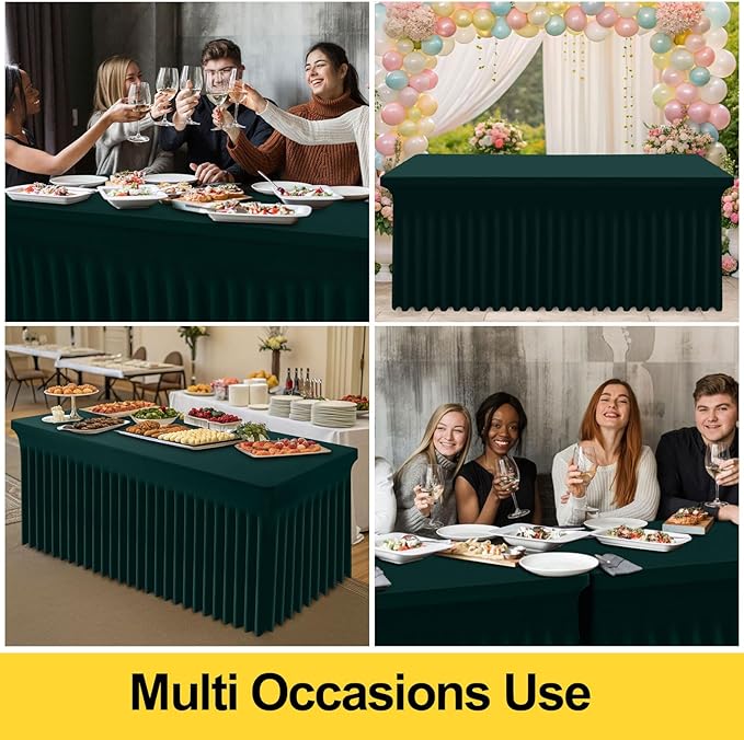 Smiry Spandex Tablecloth, Elastic Fitted Stretch Tablecloth for 6FT Rectangle Tables, Waterproof Washable Table Cover Skirt for Outdoor, Wedding, Banquet & Parties (Hunter Green, 72Lx30Wx30H Inch)