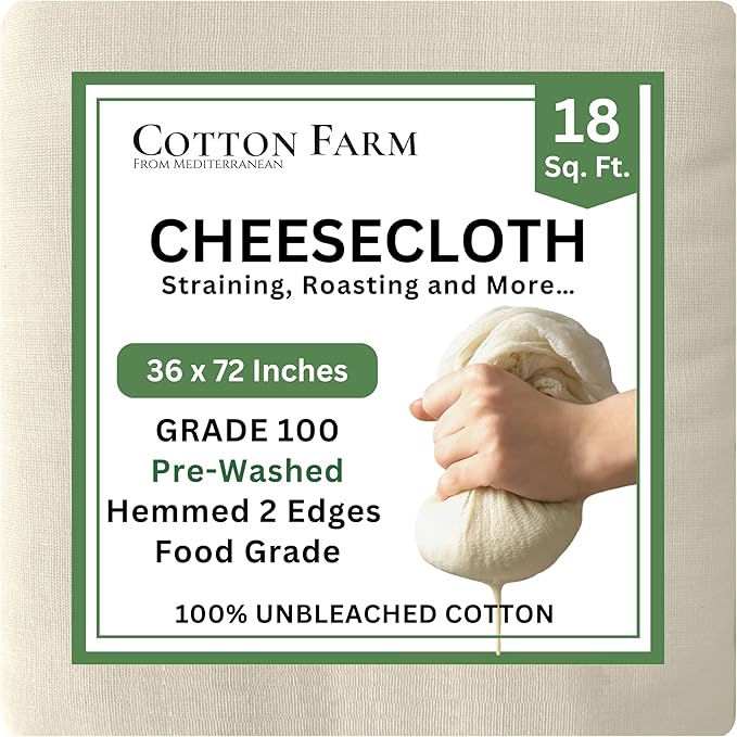 Cotton Farm Grade 100 XL Cheese Cloth for Straining & Cooking; 18 Sq. Ft. (2x1 yards); 100% Unbleached Cotton Cheesecloth; Reusable with Finished 2 Edges; Ultra-Dense (the finest) Butter Muslin