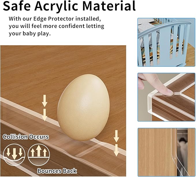 2 in x 16.4 ft,Clear Edge Protector Strip Sharp Edge Wrap Cover Tape with 6 Corners,Soft Corner Protectors Baby Proof, Furniture Corner Guard & Edge Safety, Edge Protector for Table and Fireplace