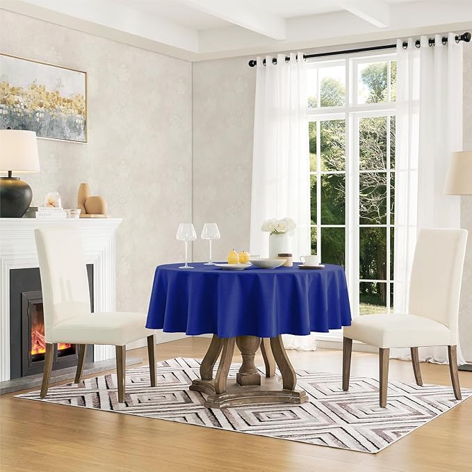 Veblandy Tablecloth Linen Textured Waterproof & Stain Resistant Table Cloth Wrinkle Free Decorative Fabric Farmhouse Table Cover for Dining/Party/Buffet/Wedding, 60 x 60 Inch, Royal Blue