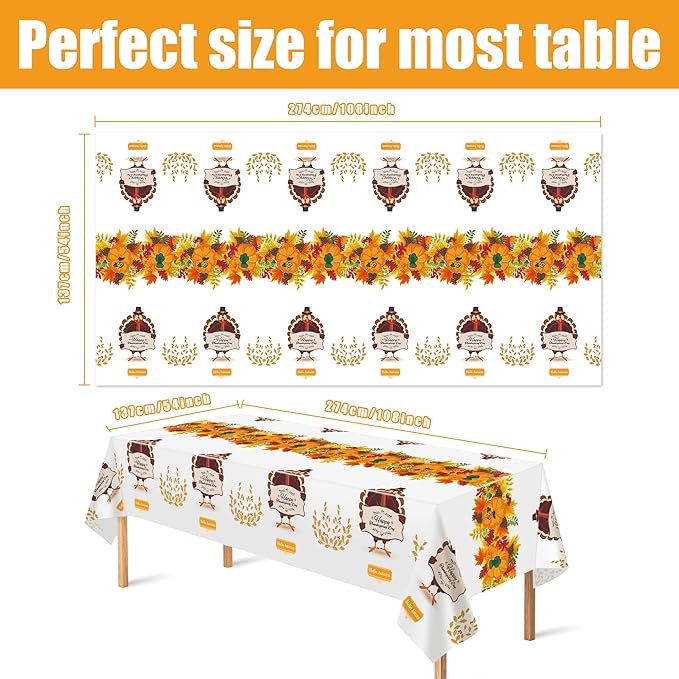 OHOME 2 Pack Thanksgiving Tablecloth Disposable - Fall Party Supplies for Thanksgiving Table Decor | Friendsgiving Party Decorations | Thanksgiving Decorations 54" x 108"