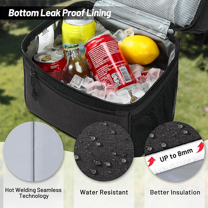 MIER Insulated Lunch Box Dual Compartment Lunch Bag Leakproof Cooler for Men Women Adult Work, Dark Grey, Medium (Upgraded Extra-Tall Bottom Layer)