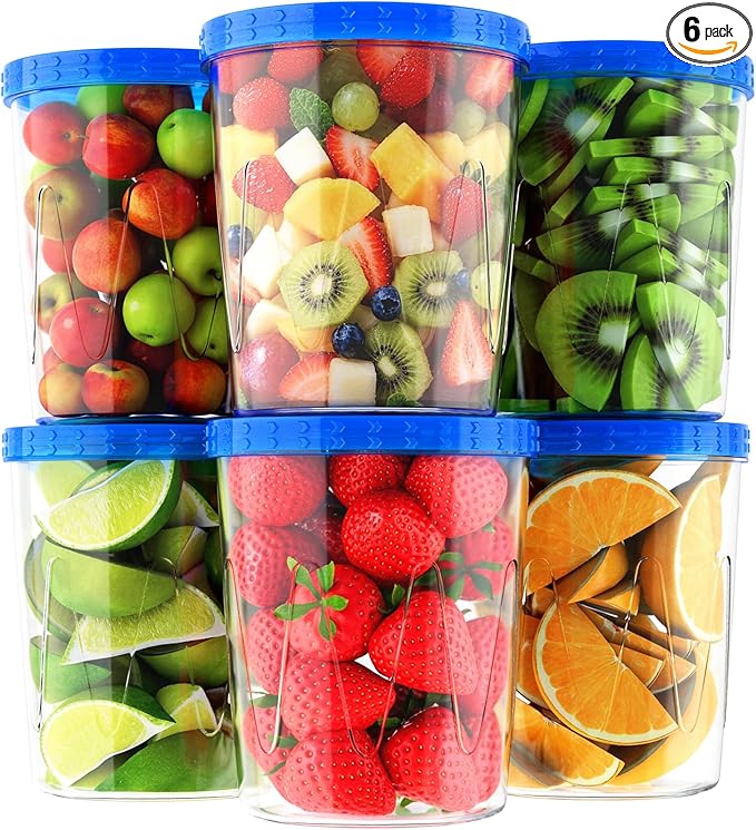 6 Pack-34oz Reusable Freezer Storage Containers, [STURDIER and MORE DURABLE] Airtight Plastic Food Storage Containers with Twist Top Lids, |BPA Free| Stackable | Leakproof| Microwave/Dishwasher Safe