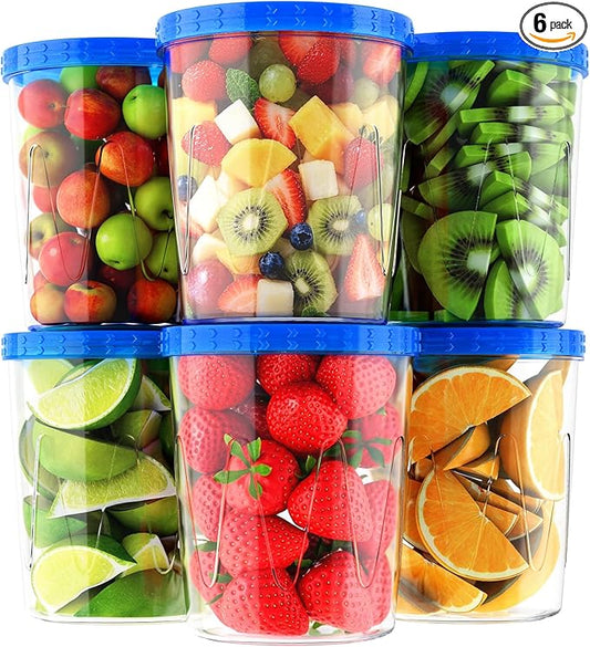 6 Pack-34oz Reusable Freezer Storage Containers, [STURDIER and MORE DURABLE] Airtight Plastic Food Storage Containers with Twist Top Lids, |BPA Free| Stackable | Leakproof| Microwave/Dishwasher Safe