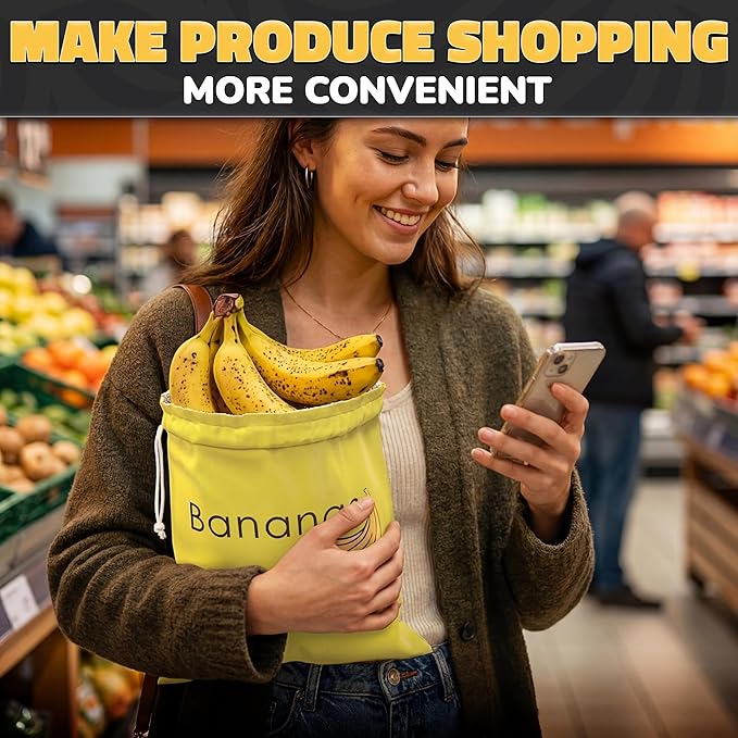 Nylon Banana Bag with Aluminum Lining and Quick Drawstring Closure - 13.8x10.6 in Reusable Banana Keeper for Freshness, Storage, and Prevent Ripening - Washable Material, Suitable for Home and Picnics