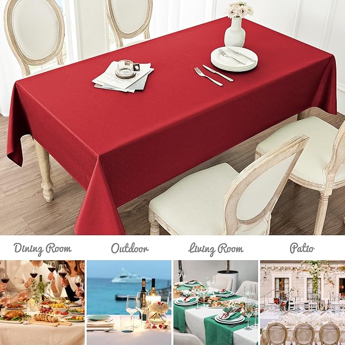 Veblandy Rectangle Tablecloth Waterproof 60x104 inch Linen Textured Table Cloth Stain and Wrinkle Resistant Washable, Decorative Fabric Table Cover for Dining, Party and Camping, Red