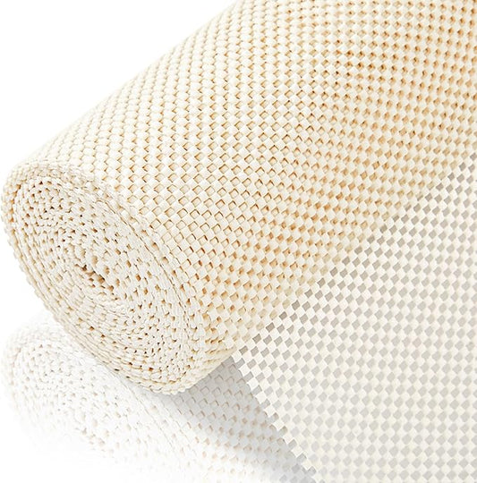 Shelf Liner for Kitchen Cabinet, Drawer Liners Non Slip Non Adhesive Thick Mat, Breathable Dresser Pantry Bathroom Protector, Cream, 12" x 120"