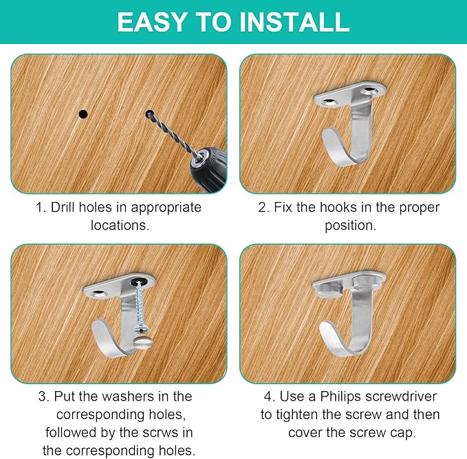 12Pcs Screw Mount Ceiling Hooks Stainless Steel Under-Shelf Towel Hook Heavy Duty Coat Hook Hanger for Kitchen, Cupboard, Cabinet, Bathroom (Brushed Nickel)
