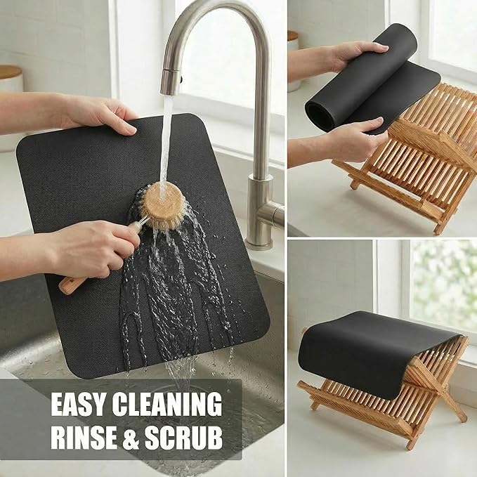 Customizable 24"L x 5.5"W Kitchen Sink Faucet Mat & 24"Lx16"W Dish Drying Mat Set - Absorbent Microfiber Splash Guard Trimmable to Fit 2 & 3 Holes Faucet & Soap Dispenser - Cuttable Counter Protector