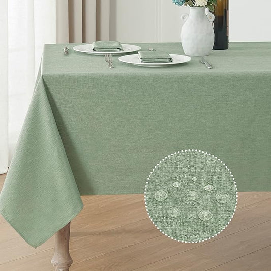 Veblandy Rectangle Tablecloth Linen Textured Waterproof & Stain Resistant Table Cloth Wrinkle Free Decorative Fabric Farmhouse Table Cover for Dining/Party/Buffet/Wedding, 60 x 120 Inch, Sage Green
