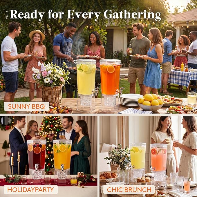 Lifewit 1 Gallon Drink Dispenser for Parties 2 Pcs, 4L Plastic Beverage Container with Stand for Juice/Tea/Soda & Lemonade, Clear Water Pitcher with Spigot for Mimosa Bar Hosting 39 x 16 cm/15x6"