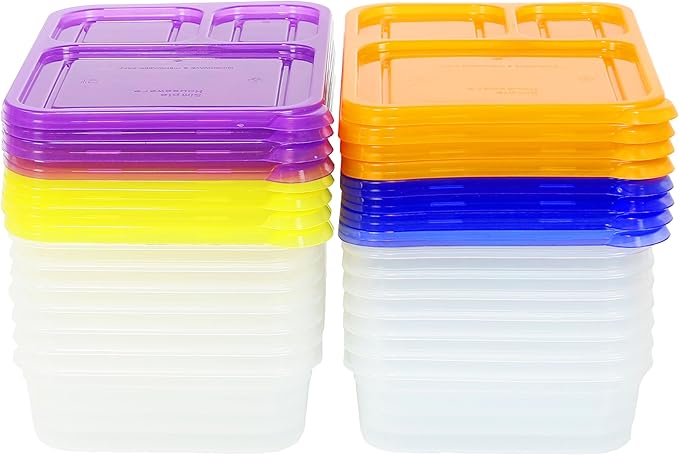 Simple Houseware 16 Pack 36 oz 3-Compartment Reusable Meal Prep Container, BPA-Free Stackable Bento Box - Microwave, Freezer & Dishwasher Safe