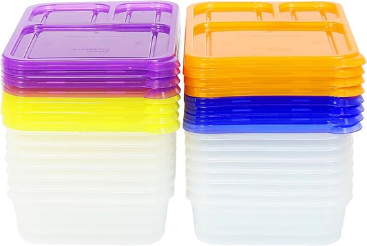 Simple Houseware 16 Pack 36 oz 3-Compartment Reusable Meal Prep Container, BPA-Free Stackable Bento Box - Microwave, Freezer & Dishwasher Safe