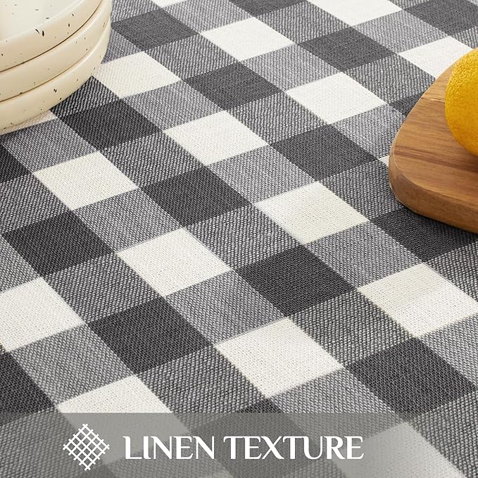 Softalker Checkered Tablecloth Rectangle, Outdoor Linen Cotton Gingham Table Cloth with Tassel, Heavy Duty Wrinkle Free Buffalo Plaid Table Cover for Kitchen Dining Summer Party - 55 x 84 Inch, Black