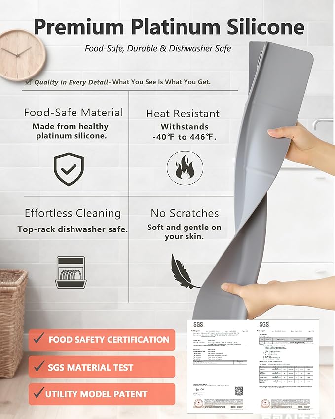 Kitchen Sink Splash Guard 18" Self-Draining Silicone Water Guard with High Splash Wall & Strong Suction Cups for Faucet, Countertop & Sink Edge, Keeps Sinks Dry, Dishwasher Safe, Gray
