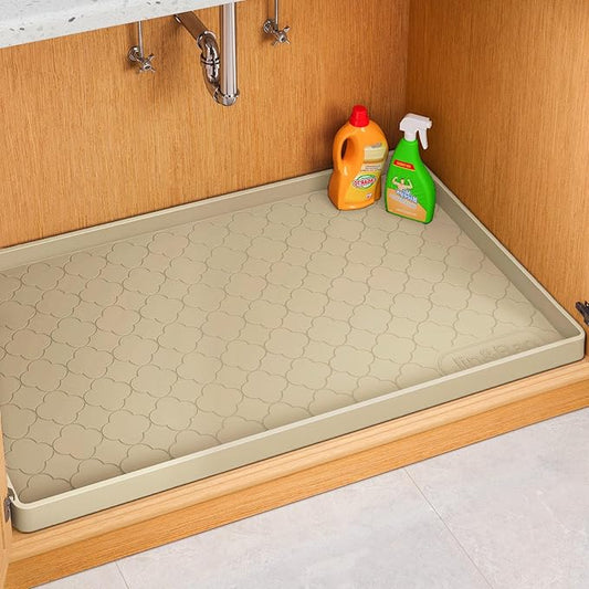Jin&Bao Waterproof Under Sink Mat 25" x 19", Thick Silicone Mat Cabinet Protector for Kitchen and Bathroom, Shelf Liner, Home Organizer and Storage, Multipurpose Tray for Gadgets and Essentials