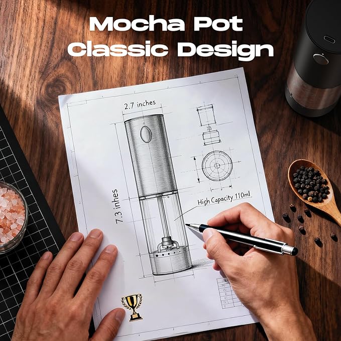 Electric Salt and Pepper Grinder Set, Rechargeable Automatic Salt and Pepper Shaker with 6 Adjustable Coarseness, Large-Capacity Pepper Mill Kitchen Appliances Gifts for Women(Black）