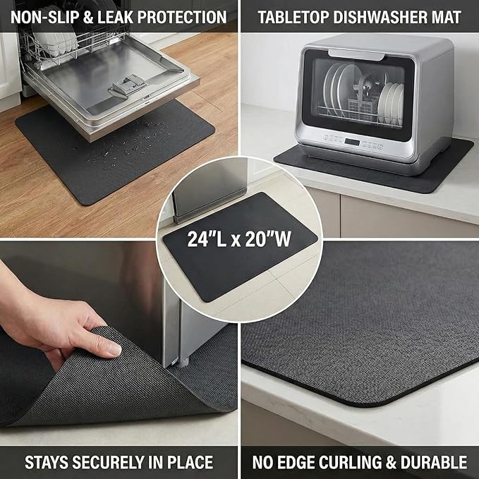 Customizable Dish Drying Mat: 24"Lx20"W Trimmable Quick Dry Pad - Non-Slip Absorbent Heavy Duty Microfiber Drip Catcher & Counter Protector for Kitchen Sink & Bathroom Counter Tray