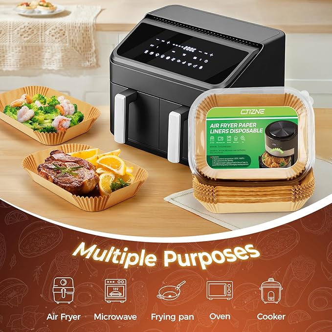 305 Pcs Air Fryer Liners Disposable for Ninja DZ201, Rectangle Air Fryer Liners Air Fryer Accessories, Dual Baskets Air Fryer Parchment Paper Sheets by CTIZNE