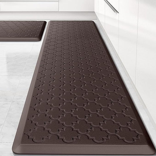 Kitchen Mat [2 PCS] Cushioned Anti-Fatigue Floor Mat Water Resistant Non-Skid Kitchen Mats and Rugs Ergonomic Comfort Foam Kitchen Rugs Standing Mat for Floor Office Sink Chocolate,17.3"x28"+17.3"x60"